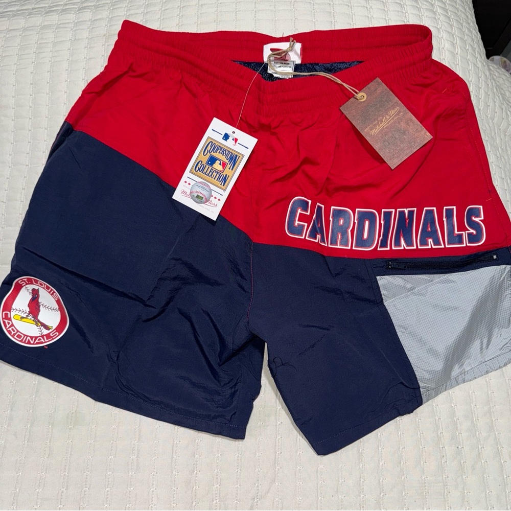 NWT Mitchell &‎ Ness MLB St.Louis Cardinals Men’s Nylon Utility Shorts Si…